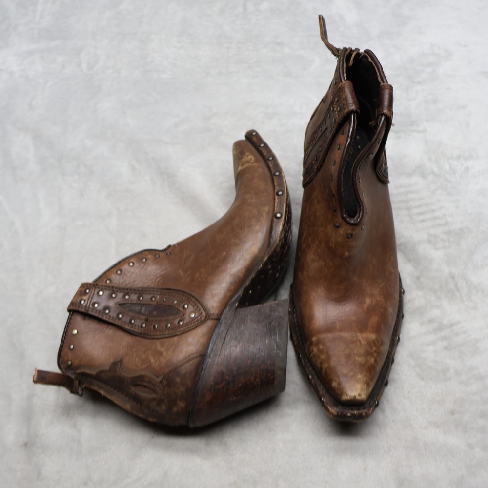 Ariat Womens 7.5B Ankle Boots Brown Greely Leather Studded Western 10044397